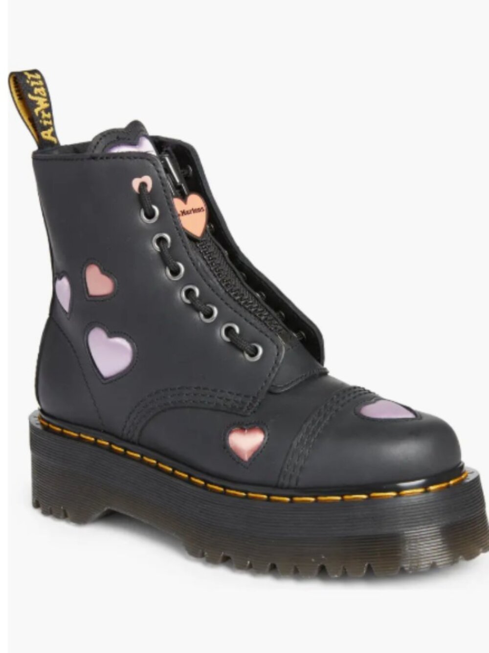 Dr. Martens Black Platform Lace-Up Boots with Pastel Heart Accents